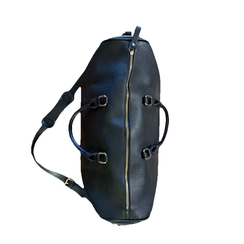 Black Genuine Leather Travel Duffle Holdall Weekend Bag w/ Detachable Strap 20" - Picture 2 of 9